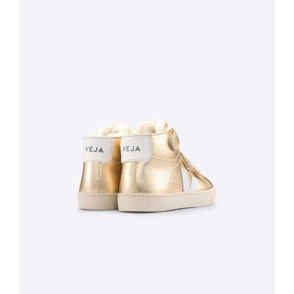 Kids' Veja ESPLAR MID FURED LEATHER High Tops Gold | SG 698JPQ